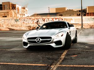 Preview wallpaper mercedes, car, sports car, gray, drift