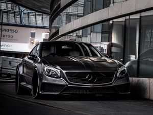 Preview wallpaper mercedes, car, sports car, gray, front view