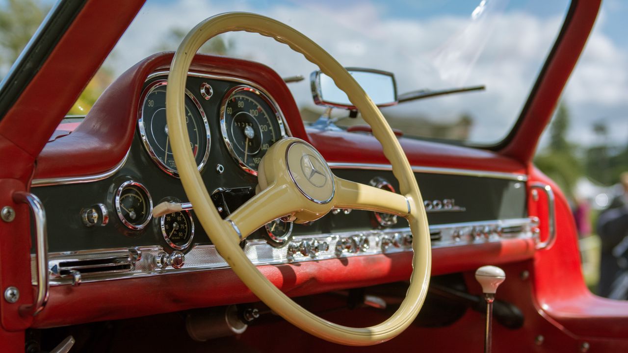 Wallpaper mercedes, car, steering wheel, salon, red