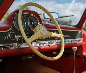 Preview wallpaper mercedes, car, steering wheel, salon, red