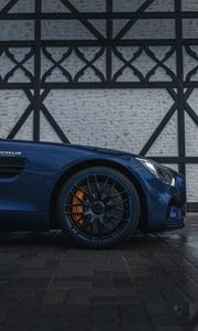 Preview wallpaper mercedes, car, wheel, drops, wet