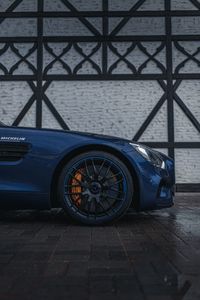 Preview wallpaper mercedes, car, wheel, drops, wet