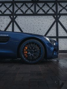 Preview wallpaper mercedes, car, wheel, drops, wet