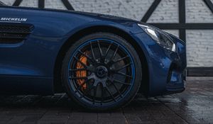 Preview wallpaper mercedes, car, wheel, drops, wet