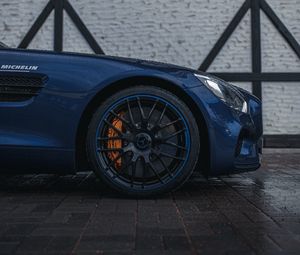 Preview wallpaper mercedes, car, wheel, drops, wet