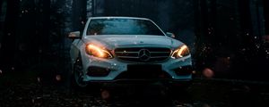 Preview wallpaper mercedes, car, white, front view, forest