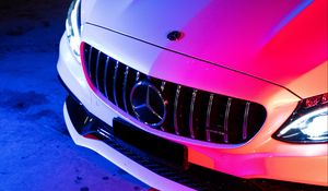 Preview wallpaper mercedes, car, white, backlight