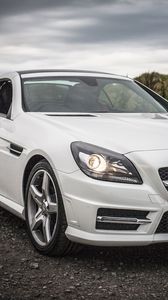 Preview wallpaper mercedes, car, white, headlights, front view