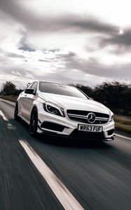 Preview wallpaper mercedes cla45, mercedes, car, white, speed, road