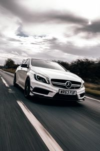 Preview wallpaper mercedes cla45, mercedes, car, white, speed, road