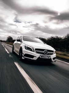 Preview wallpaper mercedes cla45, mercedes, car, white, speed, road