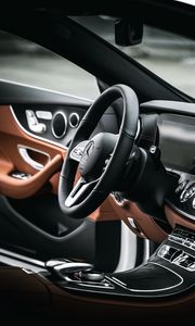 Preview wallpaper mercedes e200, mercedes, steering wheel, salon, car