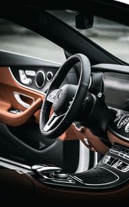 Preview wallpaper mercedes e200, mercedes, steering wheel, salon, car