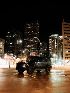 Preview wallpaper mercedes g-class, mercedes, car, black, man, alone