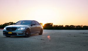 Preview wallpaper mercedes, s63 amg, front view, sunset