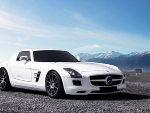Preview wallpaper mercedes sls amg, mercedes, white, side view