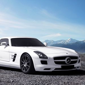 Preview wallpaper mercedes sls amg, mercedes, white, side view