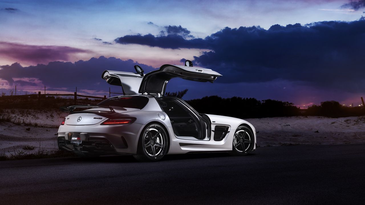 Wallpaper mercedes sls, black series, renntech, night, nature, tuning