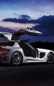 Preview wallpaper mercedes sls, black series, renntech, night, nature, tuning