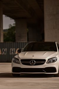 Preview wallpaper mercedes-amg c 63, mercedes, car, white, front view