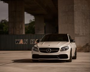 Preview wallpaper mercedes-amg c 63, mercedes, car, white, front view