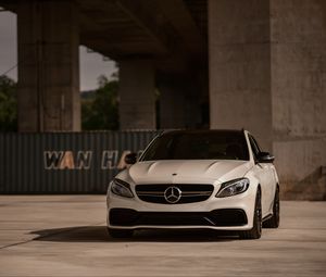 Preview wallpaper mercedes-amg c 63, mercedes, car, white, front view