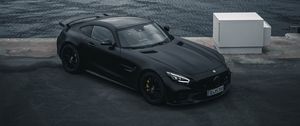 Preview wallpaper mercedes-amg gtr, mercedes, car, black, embankment, city