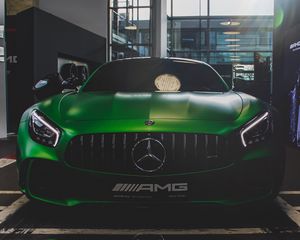 Preview wallpaper mercedes-amg, mercedes, green, front view