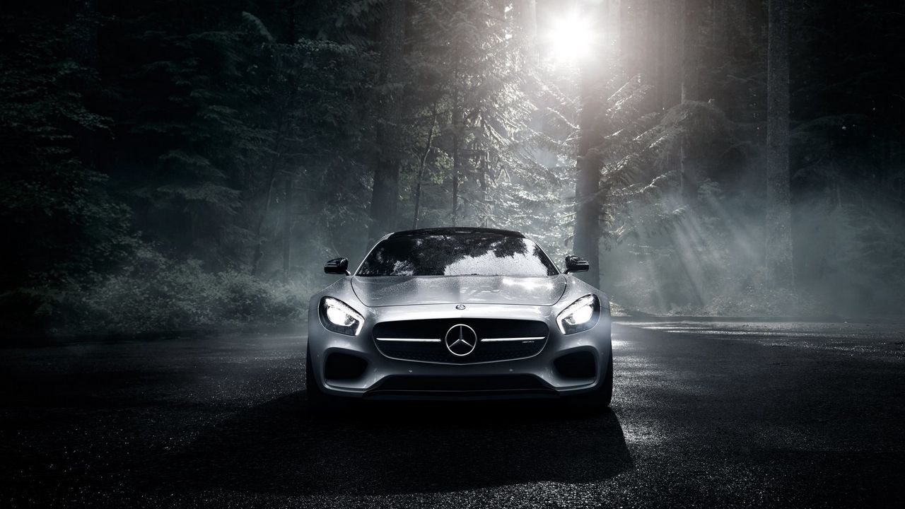 Wallpaper mercedes-benz, amg, gt s, 2016, silver, wood, night, front view