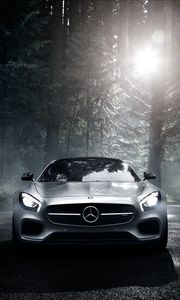 Preview wallpaper mercedes-benz, amg, gt s, 2016, silver, wood, night, front view