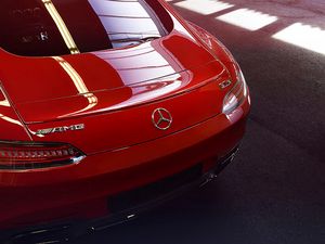 Preview wallpaper mercedes-benz, amg, red, rear view