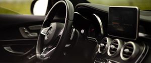 Preview wallpaper mercedes-benz c300 amg, mercedes, car, salon, interior, steering wheel, control panel