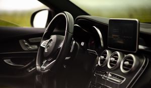 Preview wallpaper mercedes-benz c300 amg, mercedes, car, salon, interior, steering wheel, control panel