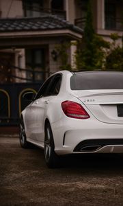 Preview wallpaper mercedes-benz c300, mercedes, car, white, rear view