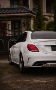 Preview wallpaper mercedes-benz c300, mercedes, car, white, rear view