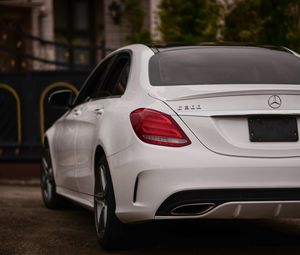 Preview wallpaper mercedes-benz c300, mercedes, car, white, rear view