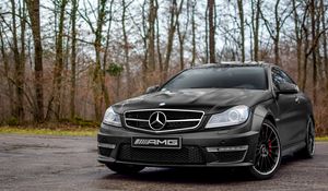 Preview wallpaper mercedes-benz c63 amg, coupe, black, headlights