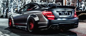 Preview wallpaper mercedes-benz c63 amg, mercedes, car, gray, street, lights, christmas