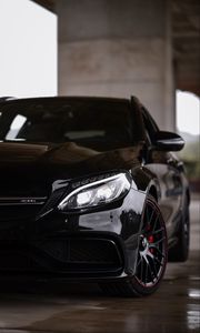 Preview wallpaper mercedes-benz c63s amg, mercedes, car, black, front view