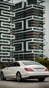 Preview wallpaper mercedes-benz cls350 amg, mercedes, machine, white, buildings, city