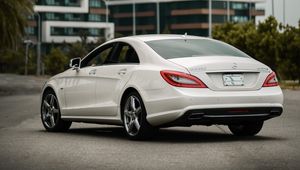 Preview wallpaper mercedes-benz cls350 amg, mercedes, machine, white, buildings, city