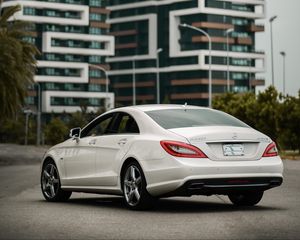 Preview wallpaper mercedes-benz cls350 amg, mercedes, machine, white, buildings, city