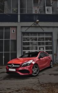 Preview wallpaper mercedes-benz cls-class, mercedes, car, red, side view, urban