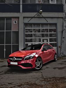 Preview wallpaper mercedes-benz cls-class, mercedes, car, red, side view, urban