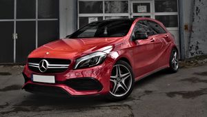 Preview wallpaper mercedes-benz cls-class, mercedes, car, red, side view, urban