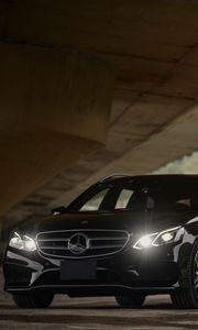 Preview wallpaper mercedes-benz e300 amg, mercedes, car, black, headlights, light