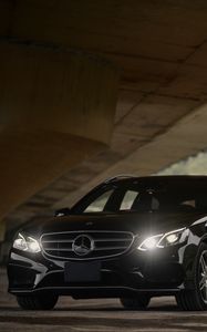 Preview wallpaper mercedes-benz e300 amg, mercedes, car, black, headlights, light