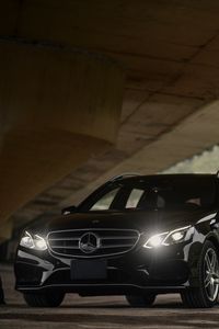 Preview wallpaper mercedes-benz e300 amg, mercedes, car, black, headlights, light