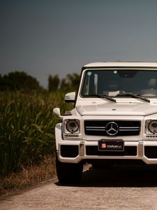 Preview wallpaper mercedes-benz g63 amg, mercedes, car, suv, white, front view