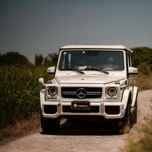 Preview wallpaper mercedes-benz g63 amg, mercedes, car, suv, white, front view